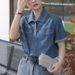 French Retro Denim Short Sleeve Shirt For Women Summer 2024 New Petite Elegant Top Niche Artistic_ecoleips.com