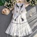Women's French Retro Embroidered Dress Stand up Collar Waist Slimming Knee Length Elegant for Commuting Summer 2026_ecoleips.com