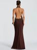 Mozision Halter Backless Sexy Maxi Dress Women Gown Elegant Off-shoulder Sleeveless Draped Ruched Bodycon Club Party Long Dress_ecoleips.com