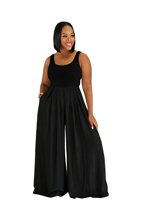 TW883 Women's Wide Leg Casual Chiffon Jumpsuit High Waisted with Suspenders Solid Color Loose Fitting Romper European American Style Summer Clothing_ecoleips.com