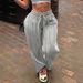 Women's Clothing Vertical Stripes Gray Drawstring High Waist Wide Leg Pants Loose Sweatpants_ecoleips.com