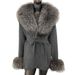 Women’s Luxe Fox Fur Collar Cardigan – Oversized Knit Sweater Coat, Mid-Length Bathrobe Style_ecoleips.com