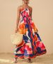 Women's Elegant Print Dress European American Style 2025 New Cross Border Fashion Slimming Sleeveless Cinched Waist Design_ecoleips.com