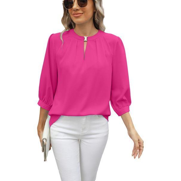 Women's Clothing V Neck Three Quarter Sleeve Loose Chiffon Shirt Tops_ecoleips.com