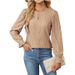 Women's Elegant Jacquette Long Sleeve Round Neck Blouse - Soft Polyester Blend, Loose Fit, Flared Cuff, Versatile For Work & Casual_ecoleips.com