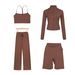 Women's 4-Piece Activewear Set - Y-Back Crop Top, Cropped Jacket, 5-Inch Shorts & Straight Leg Pants - Stretchy Nylon Sporty Outfit_ecoleips.com