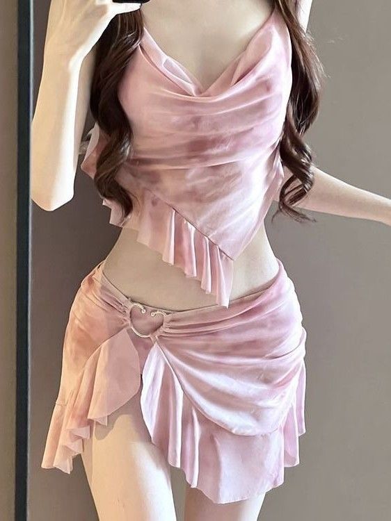 Women's Three Piece Mesh Bikini Swimsuit Set Slimming Concealing Tummy Sexy Pure Alluring Charm Sophisticated Conservative Feel_ecoleips.com