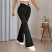 Voya European American Style High-waisted With Design, Spring-summer Knitted Drapey Flared For Women, Slimming Stretch Bell-bottom Pants_ecoleips.com