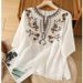 Women's Embroidered Cotton Linen Blend Pullover Loose Fit Casual Summer Shirt Retro Ethnic Literary Style Heavy Duty Top_ecoleips.com