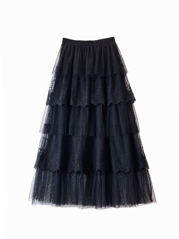 French Lace Patchwork Skirt Fairy Gauze Skirt New Umbrella Skirt Medium Length Embroidered Cake Skirt_ecoleips.com