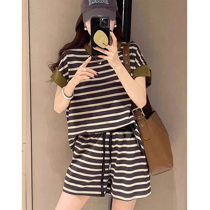 Women's Casual Sports Suit Short Sleeved Puff Sleeves Two Piece Set Slimming Loose Fit for Summer 2024_ecoleips.com