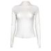 Women's Long Sleeved Mesh T-Shirt Solid Color High Neck Slim Fit See through Top for Early Autumn_ecoleips.com