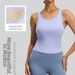 Women's Peach Yoga Vest One Piece Fixed Round Neck Tight Fit Anti-Exposure Sports Vest_ecoleips.com