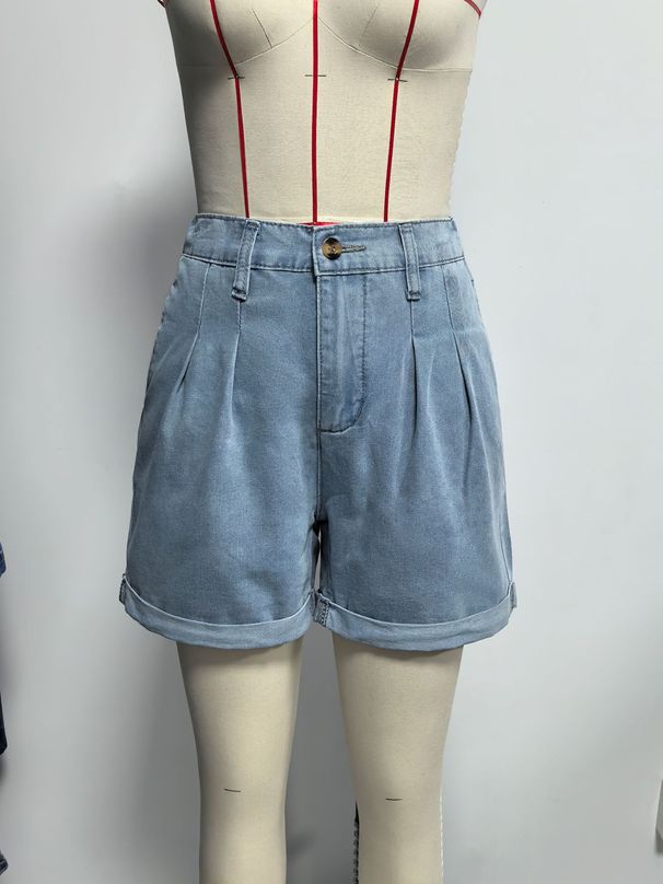 K New European And American Loose Collar Denim Shirt With Rolled Edge Shorts Two-piece Set For Women's Casual Wear_ecoleips.com