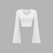 Women's Clothing Fashion Solid Color Round Neck Trumpet Sleeve Short Slim Fit T Shirt_ecoleips.com