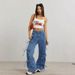 Women's Bow-tie Denim Jeans, New Autumn Style, American Retro Versatile Loose Wide-leg Floor-length Pants Ins_ecoleips.com