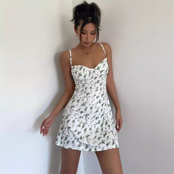 European And American Style Low-cut Backless Sexy Vacation Floral Print Slip For Women, High-waisted Slim-fit A-line_ecoleips.com