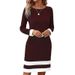 Women's Clothing New Fashion Tight Color Matching Dress Long Sleeve Round Neck Women's Clothing_ecoleips.com