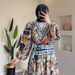 Women’s Clothing Autumn New Women's Fashion Printed V Neck Tie Waist Long Sleeved Dress_ecoleips.com