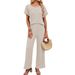 Women's Solid Color Lace Trim Sleeveless Top & Pants Set – Breathable Cotton-Polyester Lounge Wear For Summer – Casual Office & Vacation Outfit_ecoleips.com