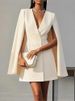 Elegant Double-breasted Shawl Cape Solid Color Suit Dress For Women In Autumn Fashion Black Deep V Neck Mini Dresses Robe Femme_ecoleips.com