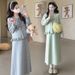 Autumn New Fashion Maternity Dress With Ruffled Hem And Pom-Pom Tie 2-Piece Set_ecoleips.com