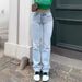 Women's Clothing New Women's Clothing Light Blue Slim High Waist Straight Jeans Women_ecoleips.com