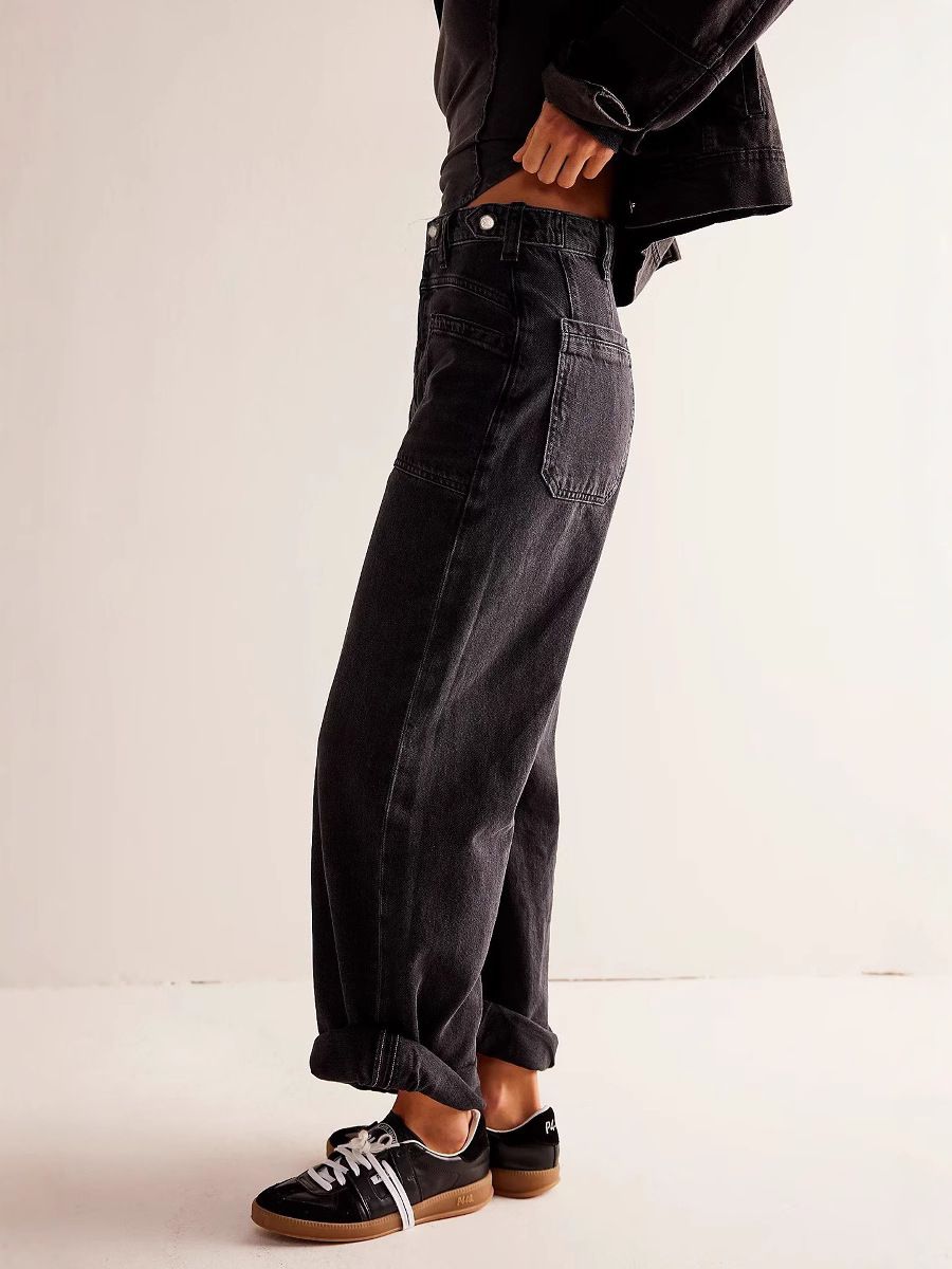 Women's Clothing New Street Fashion Non Elastic Washed Straight Wide Leg Women's Jeans_ecoleips.com