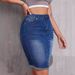 Women's Clothing New Casual Fashion Elastic High Waist Slimming Slit Hip Covering Denim Skirt_ecoleips.com
