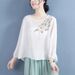 Embroidered Crew Neck Long-Sleeve T-Shirt For Women, Commuter Vintage Artistic Loose Solid Color Pullover Embroidered Ba_ecoleips.com