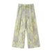 Women's Asymmetrical Slit Print Ramie Blouse & High Waist Wide Leg Pants Set – Trendy Streetwear Outfit For Summer_ecoleips.com