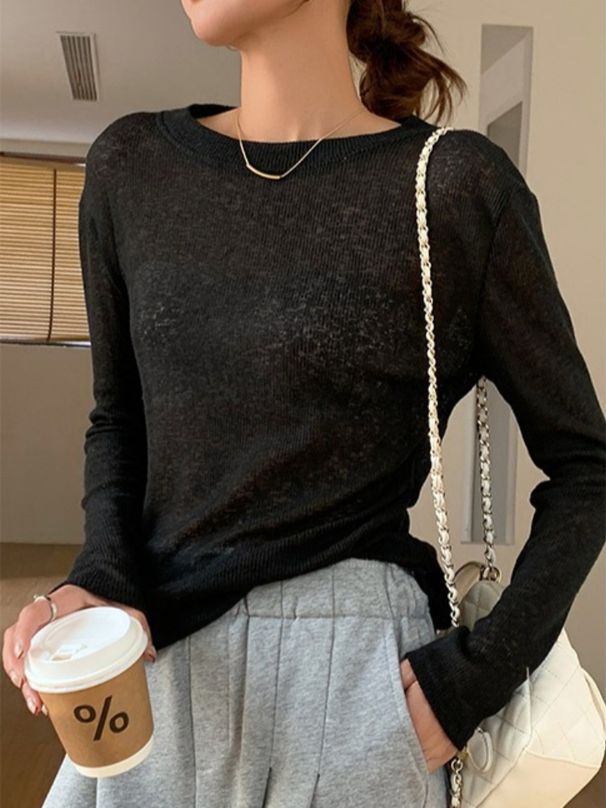 K Soft Nuo Sweater Hollow Knitted Sweater Premium Loose Top Round Neck Hoodie Fashion Single Item Sunscreen_ecoleips.com