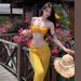 Women's Clothing New Thailand Beautiful Yellow Split Three Piece Sexy Long Skirt Island Holiday Style_ecoleips.com
