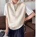 New Cross-border Solid Color Simple Stand-up Collar Design Half-zip Sleeveless Layered Knit Vest For Women, Stylish_ecoleips.com