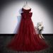 Burgundy Evening 2025 New Model Vocal Art Exam Bel Canto Solo Annual Meeting Host Off-Shoulder Light Wedding Dress For_ecoleips.com