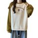 color-blocked Raglan Long-sleeve Hoodless Printed Sweatshirt Women, Spring And Autumn Thin Loose European_ecoleips.com
