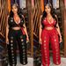 Women's Fashion Wide Leg Pants Set Trendy Loose Straight Leg Style For Markets_ecoleips.com