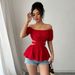 Women's Clothing Sexy One Shoulder Off Shoulder T Shirt Hollow Tube Short Top_ecoleips.com