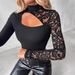 European American Cross-border 2025 New Elegant Lace Spliced Long-sleeve T-shirt In Black, Stylish And Slimming_ecoleips.com