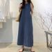 Women's Boho Denim Maxi Dress – Oversized Pocket & Sleeveless Casual Summer Dress_ecoleips.com