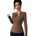 Voya Hot Selling Women's Clothing, Solid Color Design, Hollowed Out Long Sleeved Shoulder T-shirt, Slim Fit, Inner Layer, Temperament Top_ecoleips.com