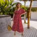 V-Neck Flowy Maxi Dress For Women, Elegant High Waist A-Line Long Summer Dress With Short Sleeves, Plus Size Boho Chic Dress_ecoleips.com