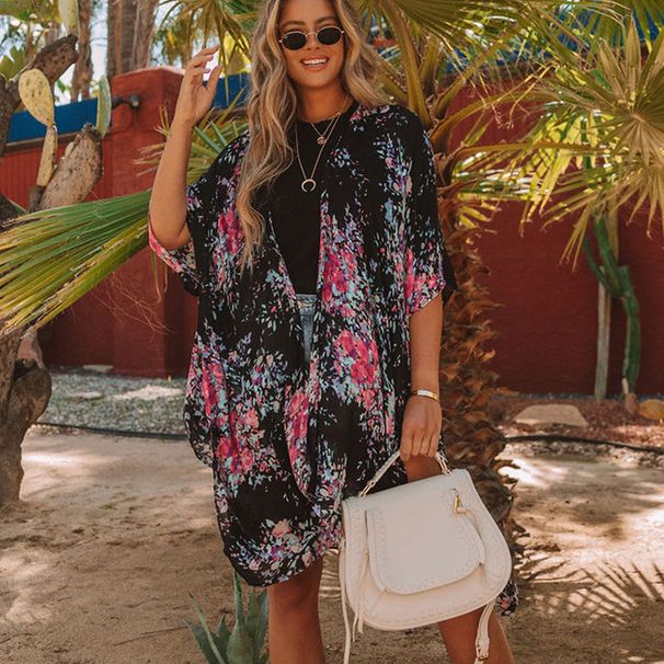 Women's Clothing Summer New Mid Length Slit Chiffon Printed Beach Sun Protection Shirt Holiday Style_ecoleips.com