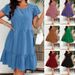 Women's Clothing Large Size Round Neck Lotus Leaf Sleeve Waist Holiday Leisure Temperament Dress_ecoleips.com