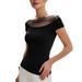 Women's Off-Shoulder Short Sleeve T-Shirt – Mesh Panel Design, Breathable & Stylish Casual Top_ecoleips.com