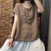 Summer Clothing Featuring A Retro, Casual Style: A Cotton-Linen Top For Women With A Loose Fit And Round Collar; Simple_ecoleips.com