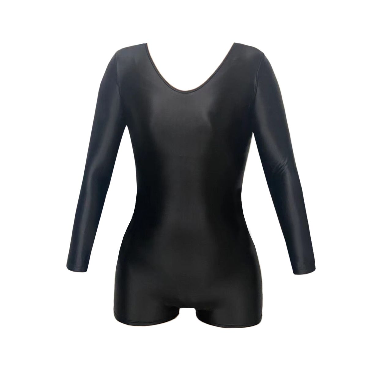 XClocKNYoung Satin Glossy Bodysuit Long Sleeved Shorts Jumpsuit Oil Glossy Bodysuit Yoga Fitness Suit Satin Tights_ecoleips.com