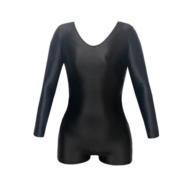 XClocKNYoung Satin Glossy Bodysuit Long Sleeved Shorts Jumpsuit Oil Glossy Bodysuit Yoga Fitness Suit Satin Tights_ecoleips.com