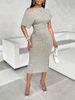 Women's Fashion Solid Color Asymmetric Shoulder Textured Fabric Dress_ecoleips.com