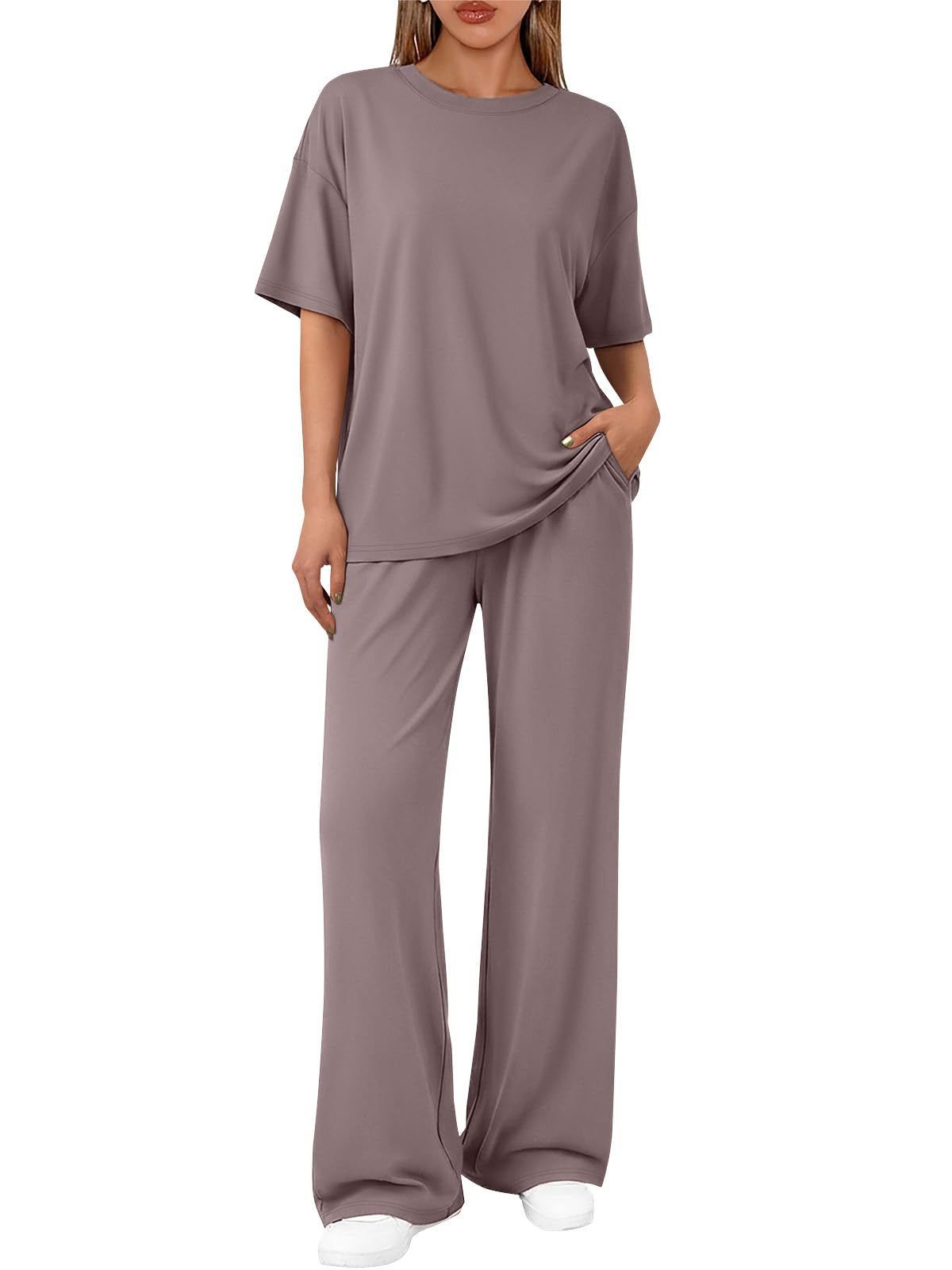 Women's Two Piece Summer Casual Set Short Sleeve Loose T-Shirt And Pants Travel Wear_ecoleips.com